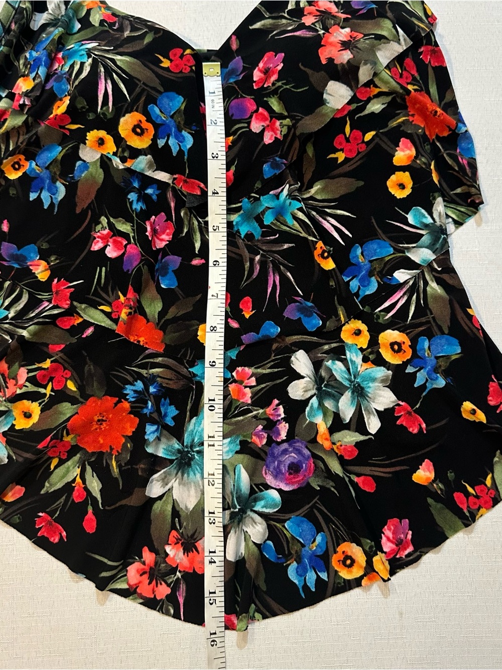 Aqua Green Floral Tankini Swim Top Medium Black Tropical Ruffle Built-In Cups - Picture 9 of 16